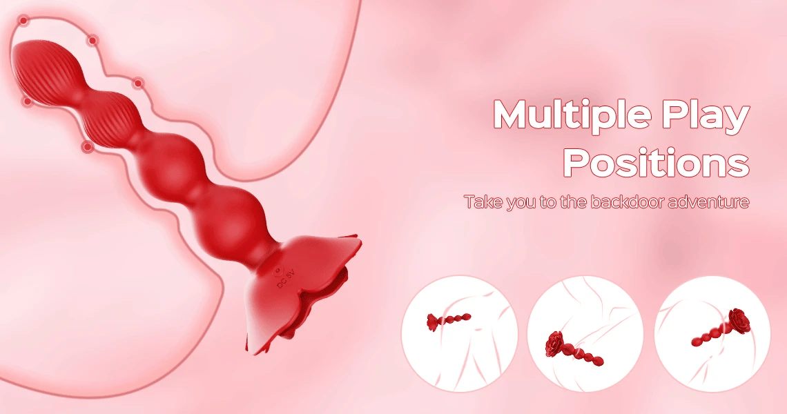 Remote Control Rose Rotating Beads Butt Plug Vibrator – anal toy – product detail 2