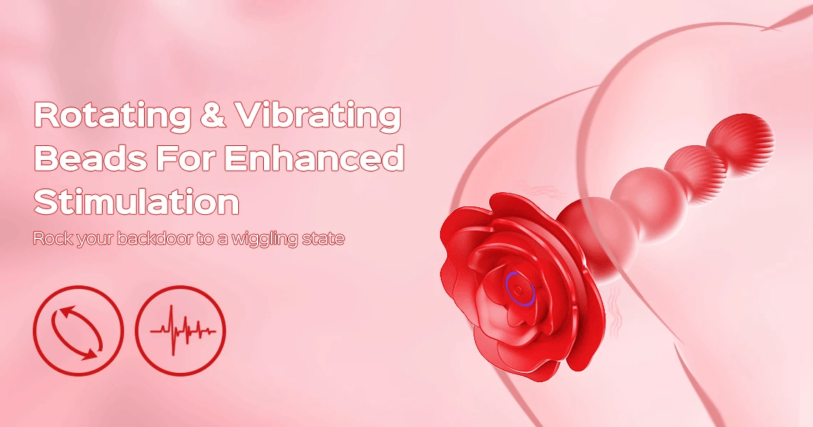 Remote Control Rose Rotating Beads Butt Plug Vibrator – anal toy