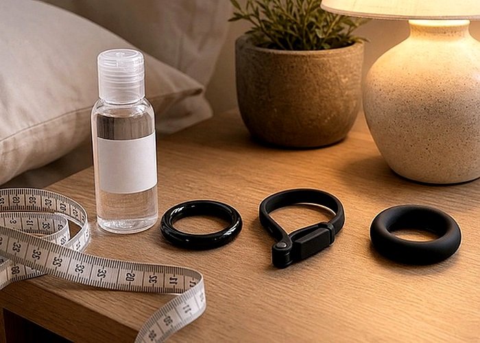 A textured sleeve setup on bedding arranged to explain grip pressure, airflow, and why some toys feel too tight at first.