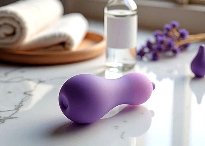 A cleaned prostate massager, towel, and storage pouch arranged to explain upkeep after a slower trial session.