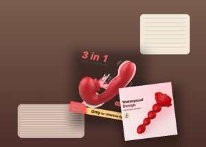 A realistic clitoral toy, phone, charger, carry pouch, and folded underwear arranged on a bedside table for a travel-readiness guide.