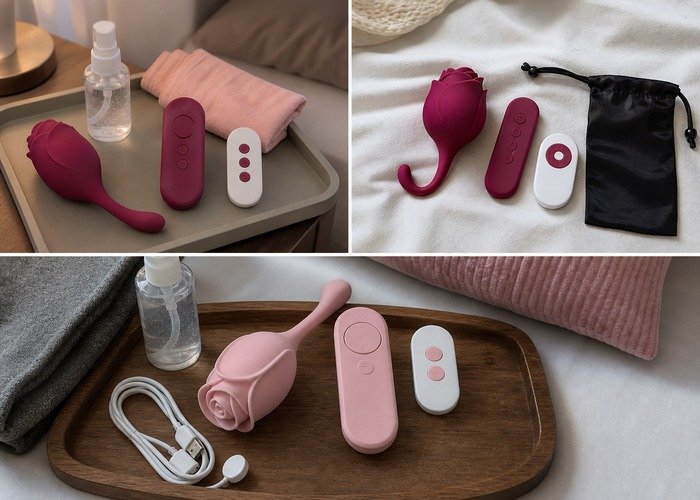 A close bed scene with a compact toy, notebook, phone, and folded towel arranged to support a calm conversation about trying toys together.