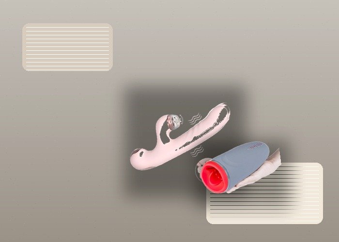 A close counter setup with an automatic masturbator, towel, and cleaning tools arranged to explain tube and air-channel care.