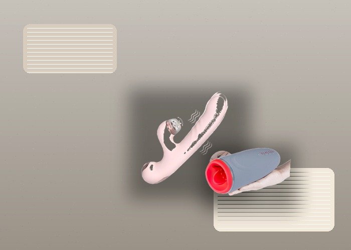 A cleaned automatic toy, drying towel, pouch, and cleaner arranged to show the final storage-ready setup after maintenance.