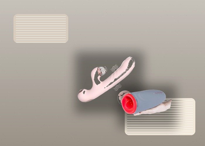 A realistic automatic male masturbator, lubricant bottle, towel, and cleaning supplies arranged on a bathroom counter.
