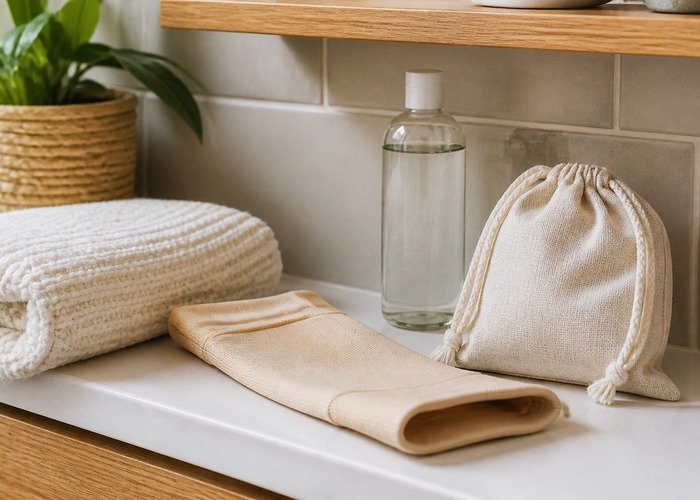 A fully dried sleeve, powder-safe storage pouch, towel, and case arranged to connect drying with the next use.