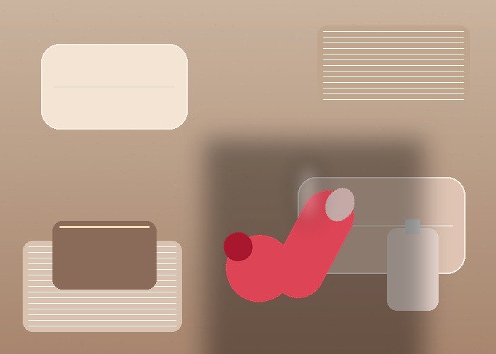 A realistic couples-position setup with pillows, folded towel, lubricant, and a compact toy arranged on a bed for a lotus-variation guide.