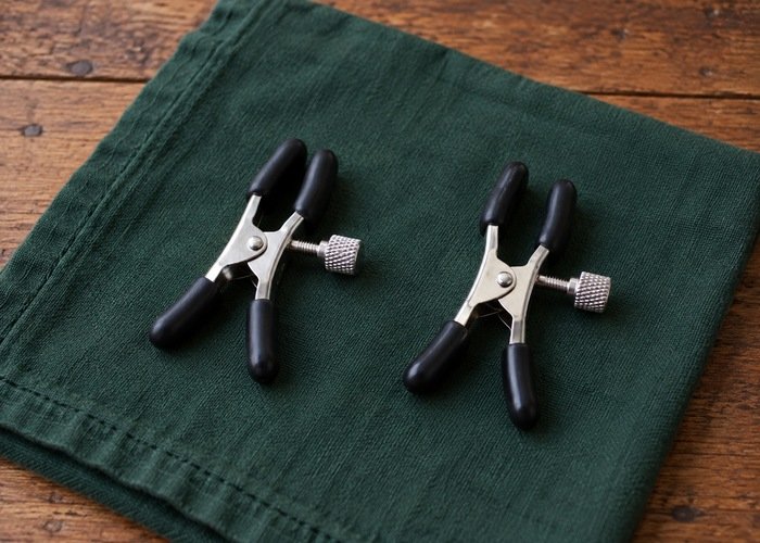 Padded clamp-style accessories with their adjustment hardware visible on a tabletop