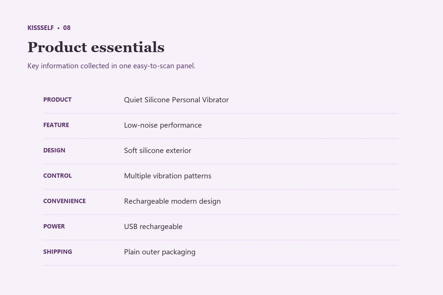 Quiet Silicone Personal Vibrator information panel 8