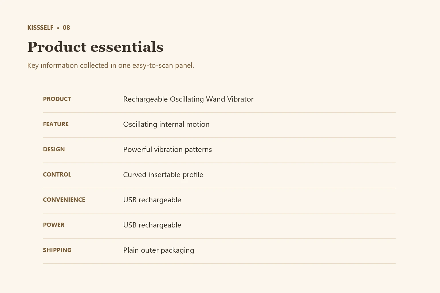 Rechargeable Oscillating Wand Vibrator information panel 8