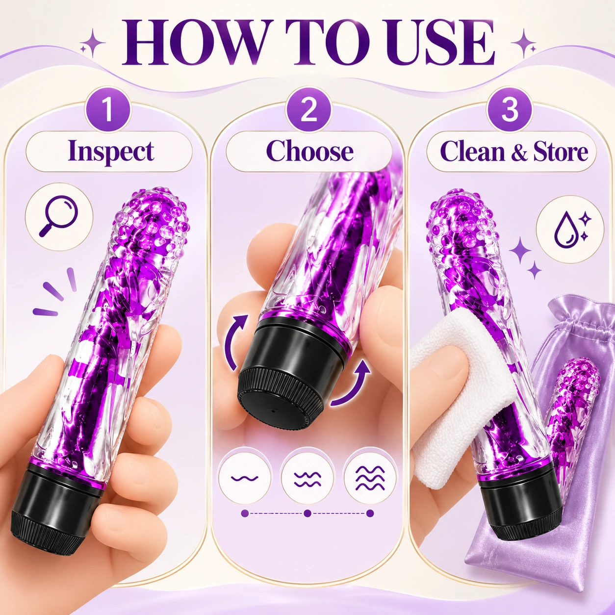 Three-step product use and care guide