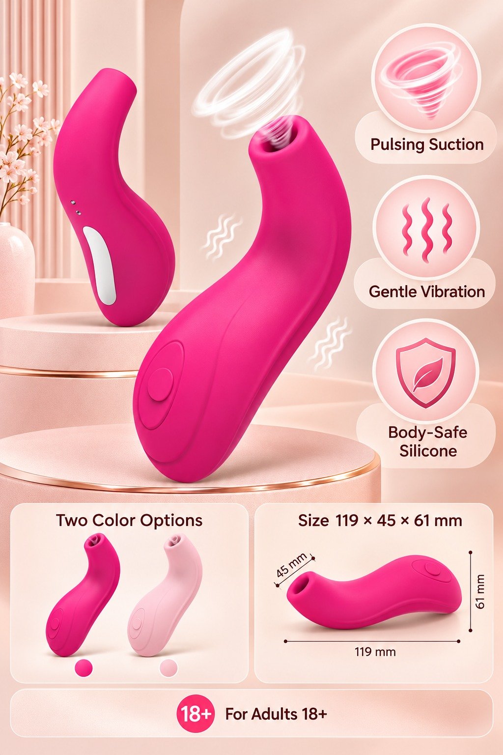 Curved pulsing suction and vibration stimulator English overview