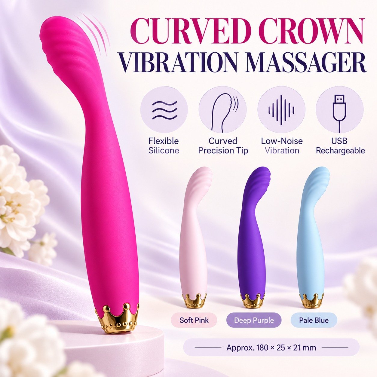 Slim curved crown-tip massager English overview