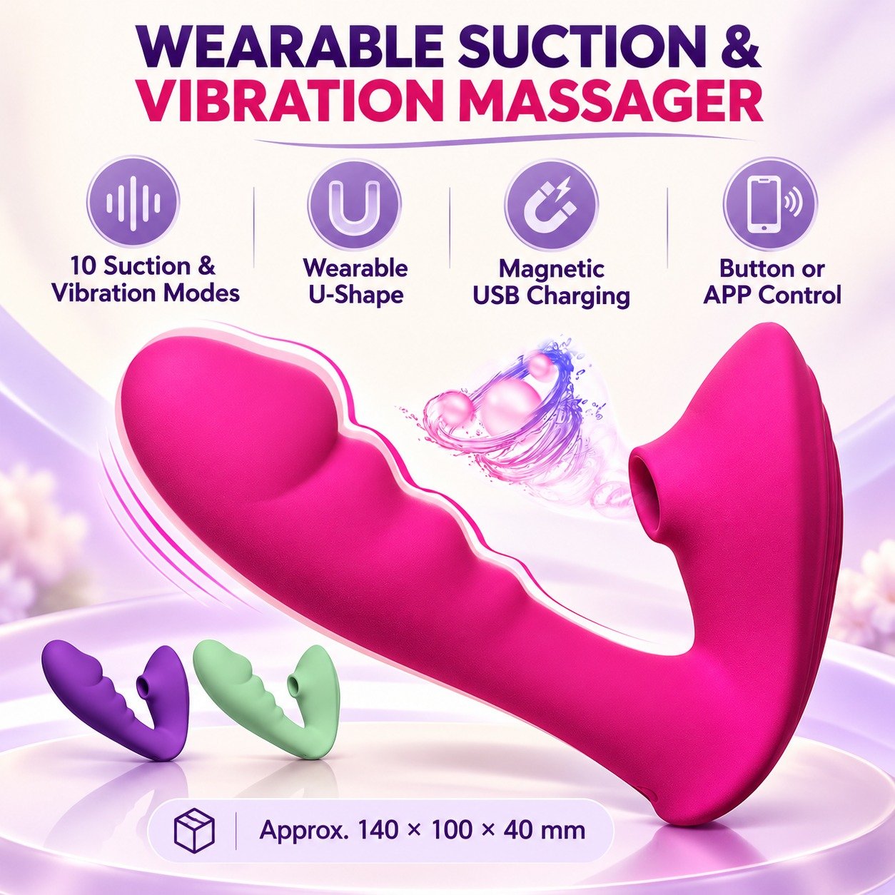 Wearable U-shape suction and vibration massager English overview